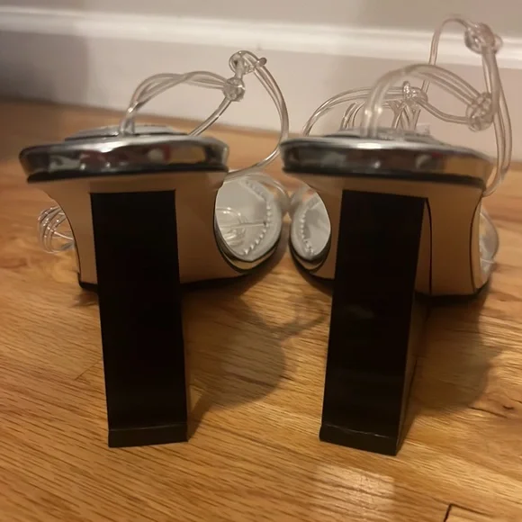 NIB Good American Silver Wedge Heels size 8.5